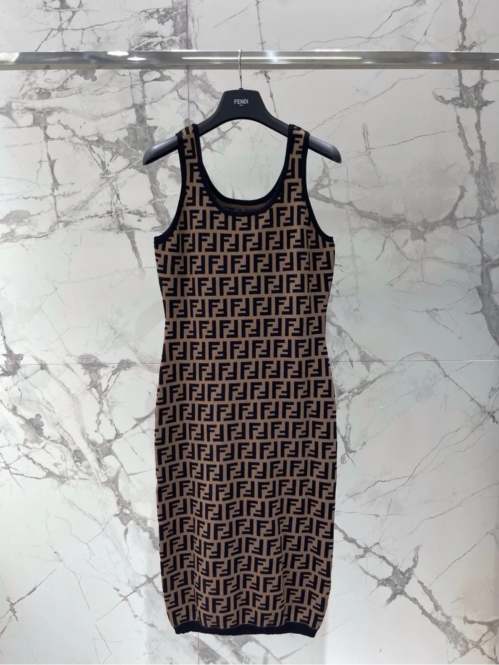 Fendi Brown and Black FF Logo Knit Midi Dress